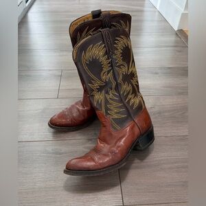 Vintage Dan Post real leather Two-Tone Brown Cowboy Boots -Classic Western Style